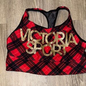 Victoria Sport Red Plaid Sports Bra -Large